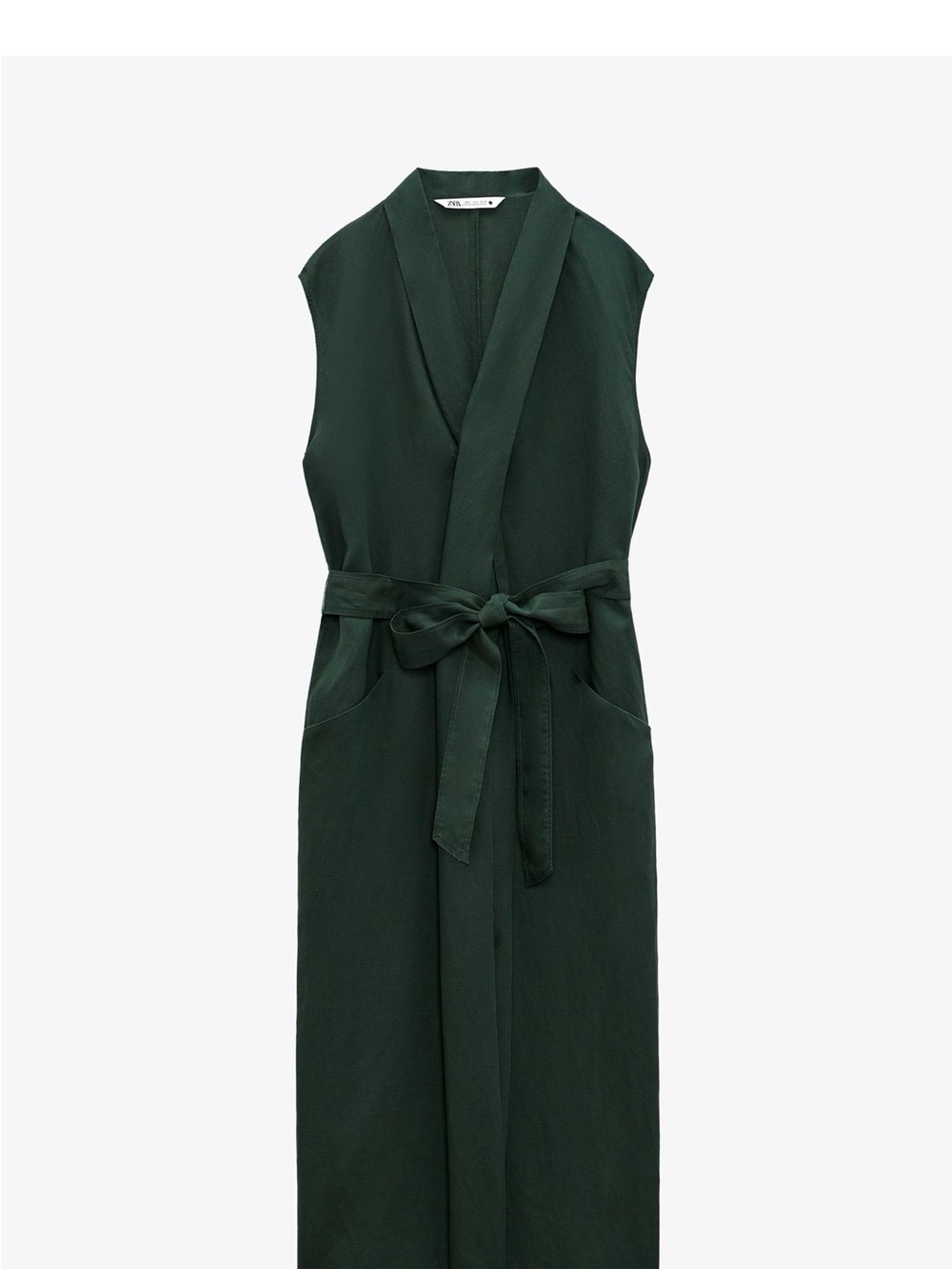 Zara Sleeveless Forest Green Wrap Dress with Tie Belt